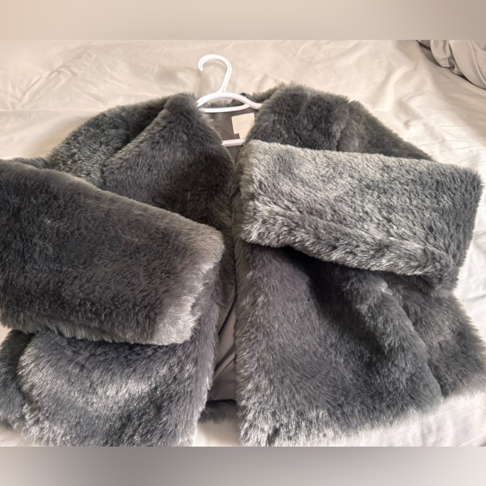 H&M Plush Gray Faux Fur Coat